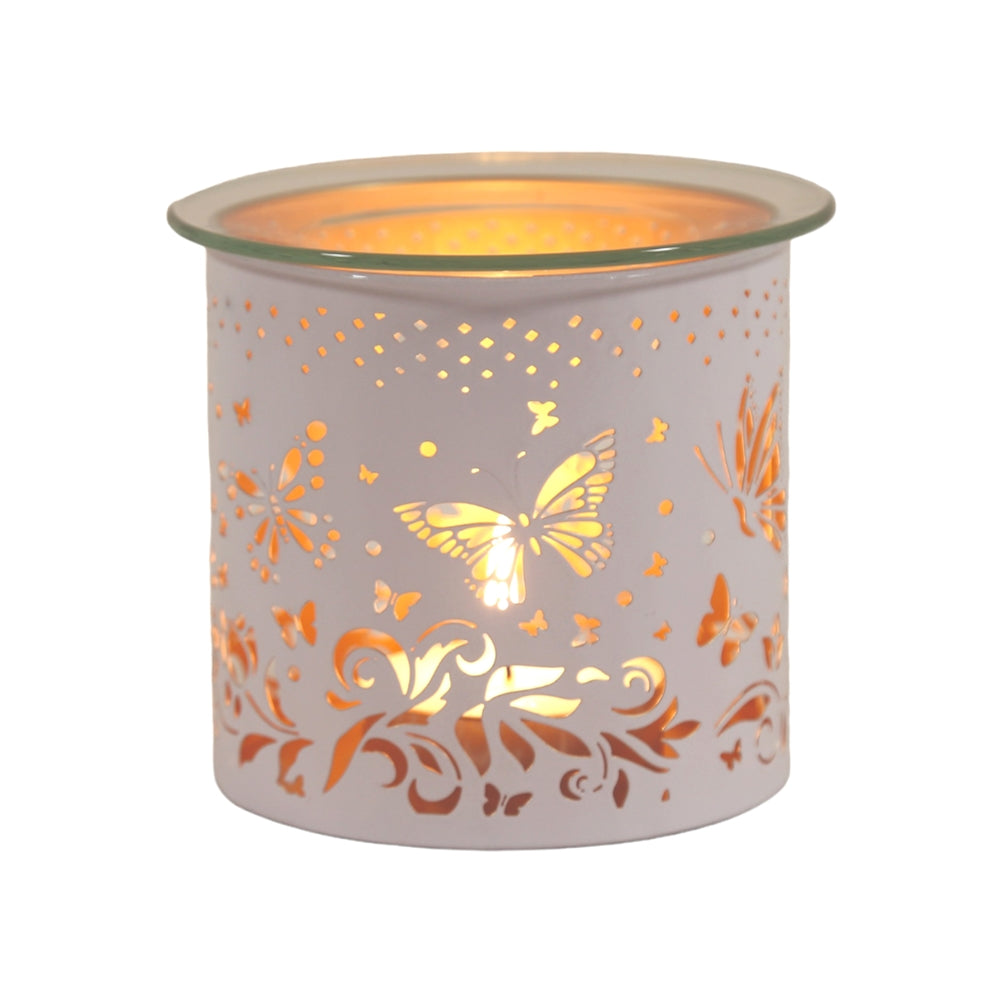 white and gold butterfly cut out tealight wax burner